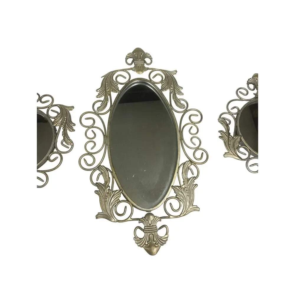Vintage Set of 3 Silver Metal Home Interior Wall Mirrors